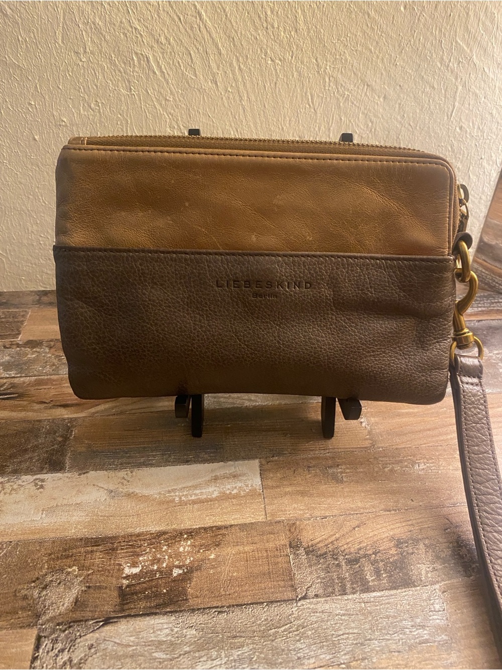 Liebeskind Two-Tone Brown and Tan Leather Crossbody Wallet